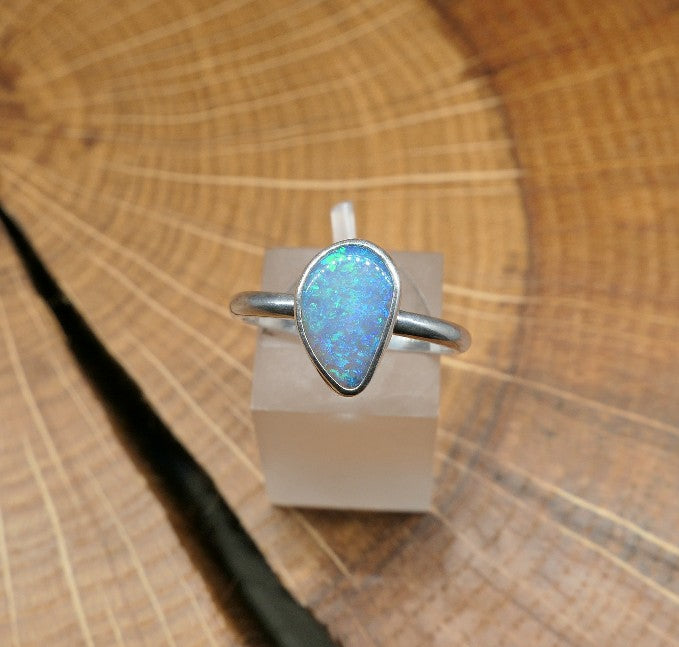 Silver Opal ring size P - 7.75US