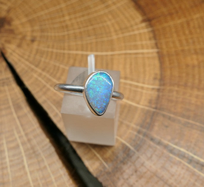 Silver Opal ring size P - 7.75US