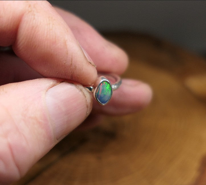 Silver Opal ring size L - 5.75US