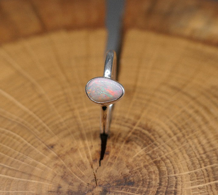 Silver Opal ring size Q-1/2 - 8.5 US