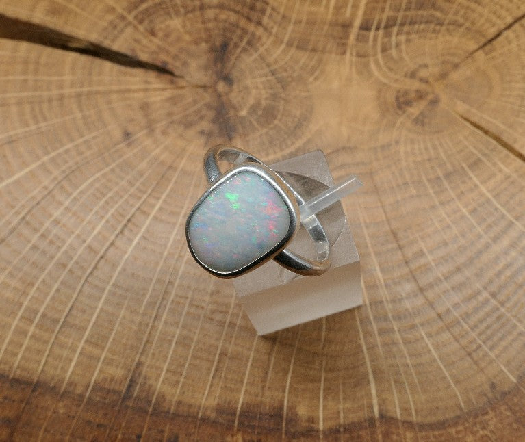 Silver Opal ring size P-1/2 - 8US