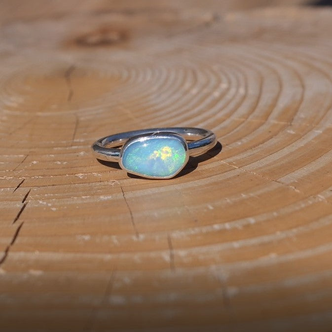 Silver opal ring, size P-1/2 - 8