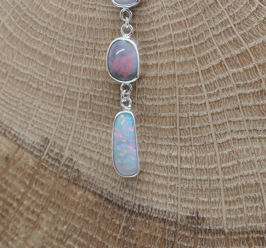 3-stone Silver opal pendant