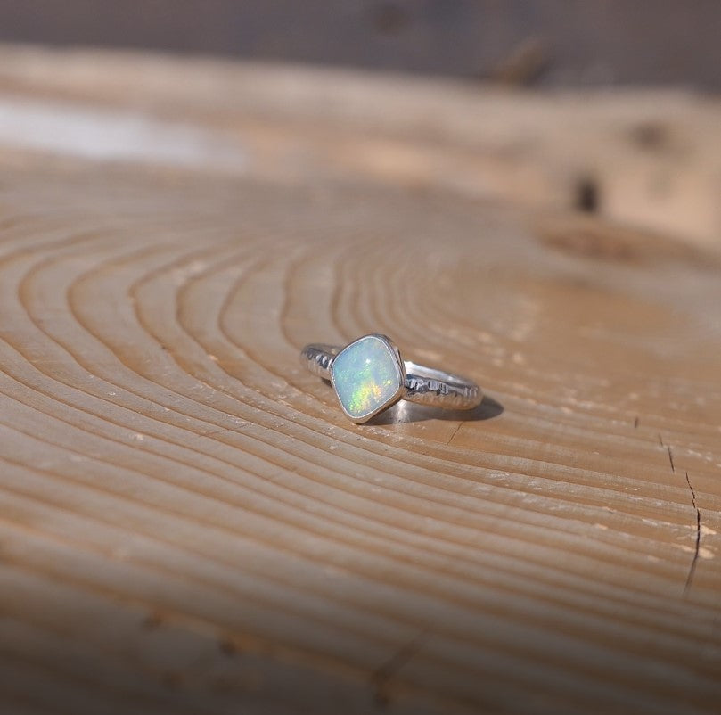 Silver opal ring , size K