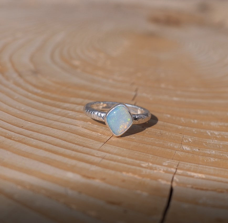 Silver opal ring , size K