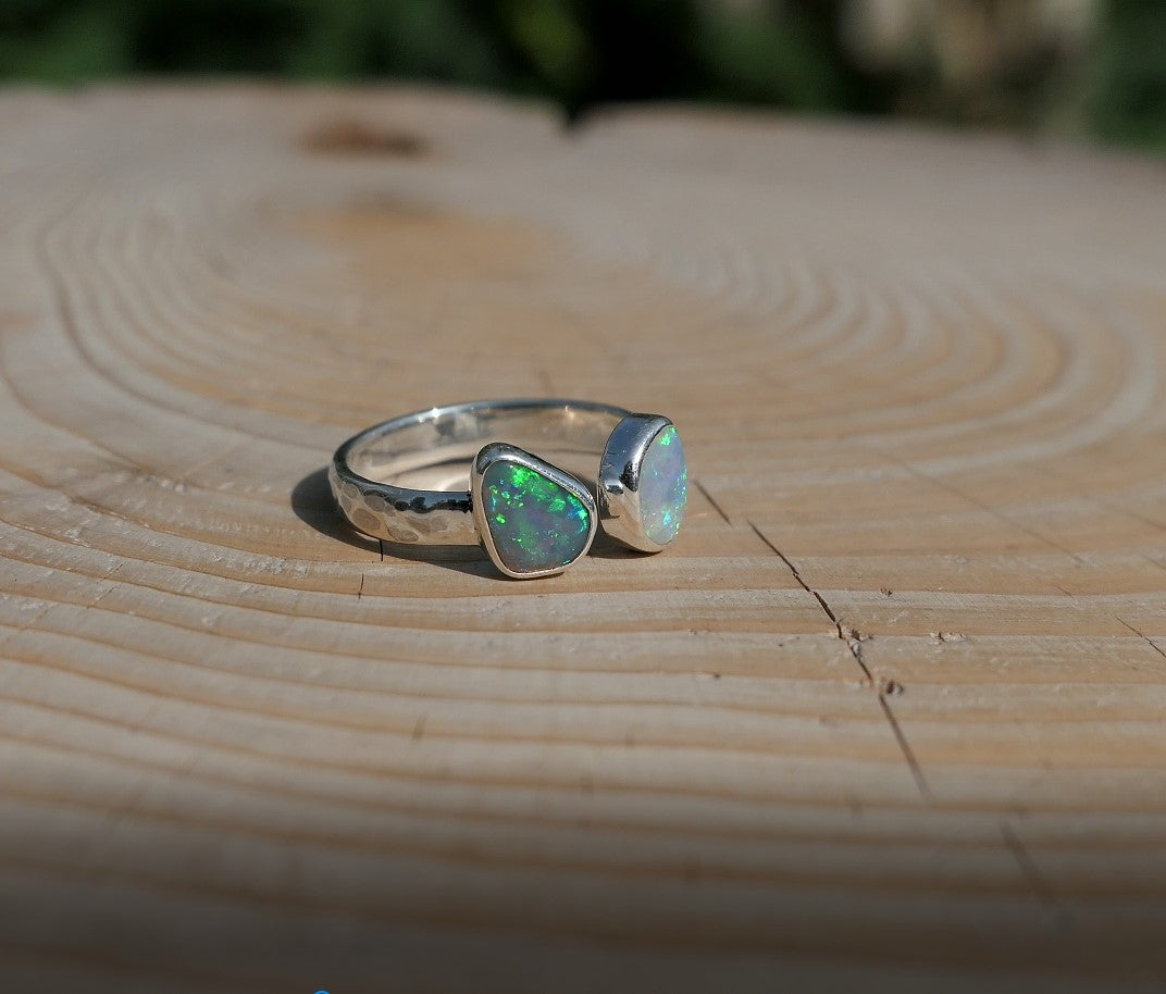 Double ended silver opal ring