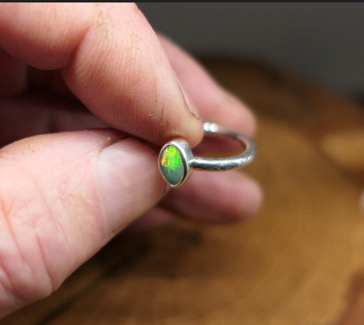 Silver Opal ring size L - 5.75US