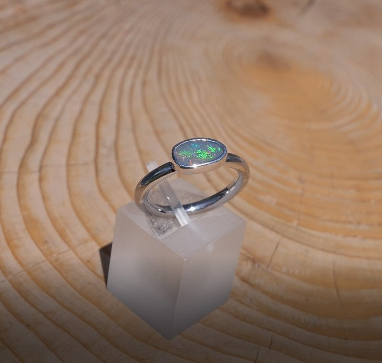 Silver opal ring, size K-1/2