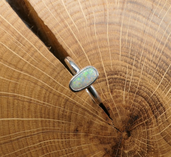 Silver Opal ring size O-1/2 / US 7.5