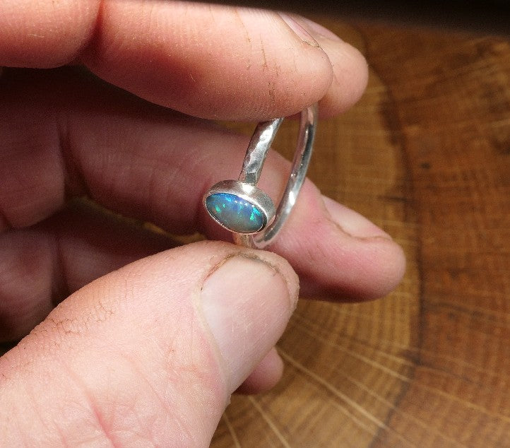 Silver Opal ring size R - 8.75US