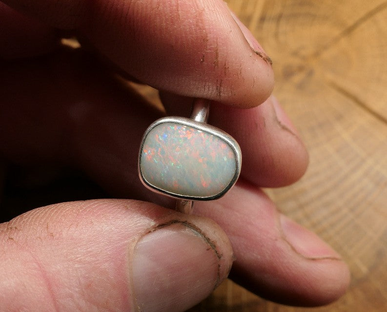 Silver Opal ring size P-1/2 - 8US