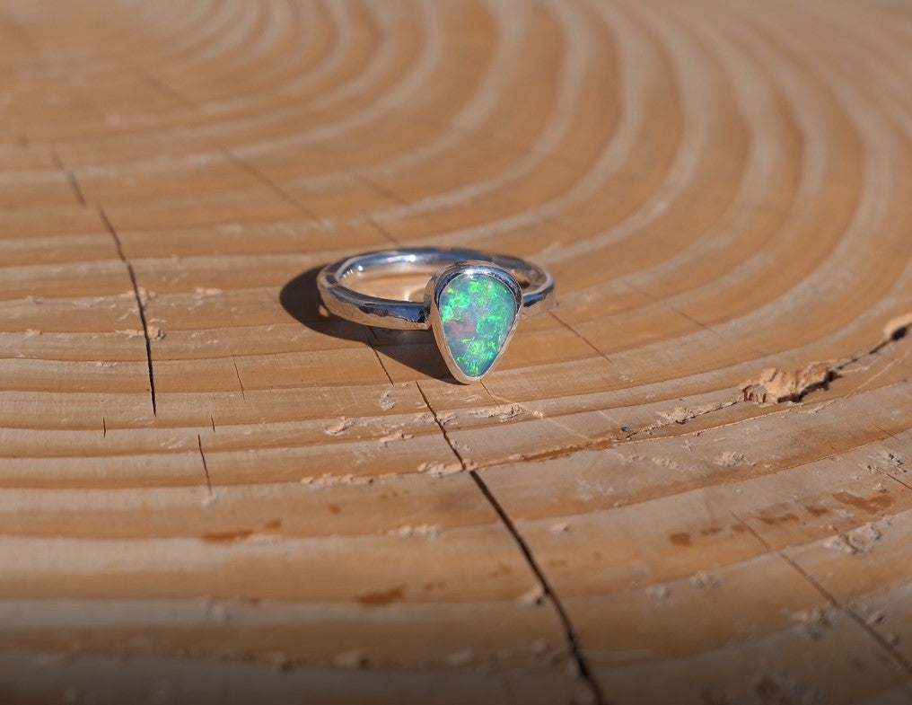 Silver opal ring, size K