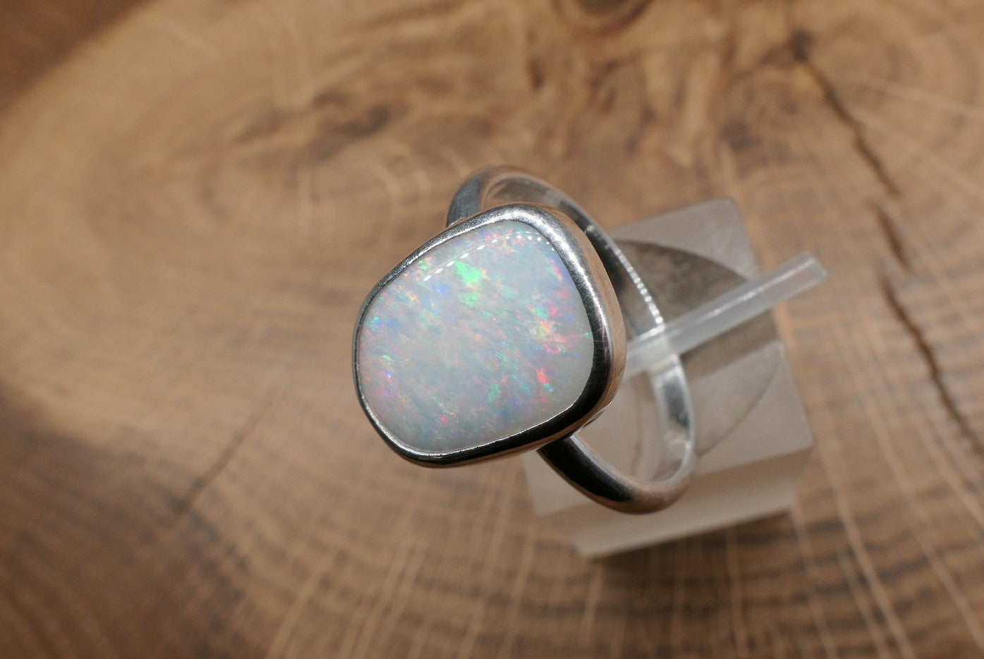 Silver Opal ring size P-1/2 - 8US