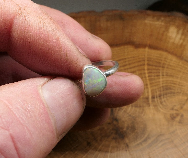 Silver Opal ring size Q - 8.25US