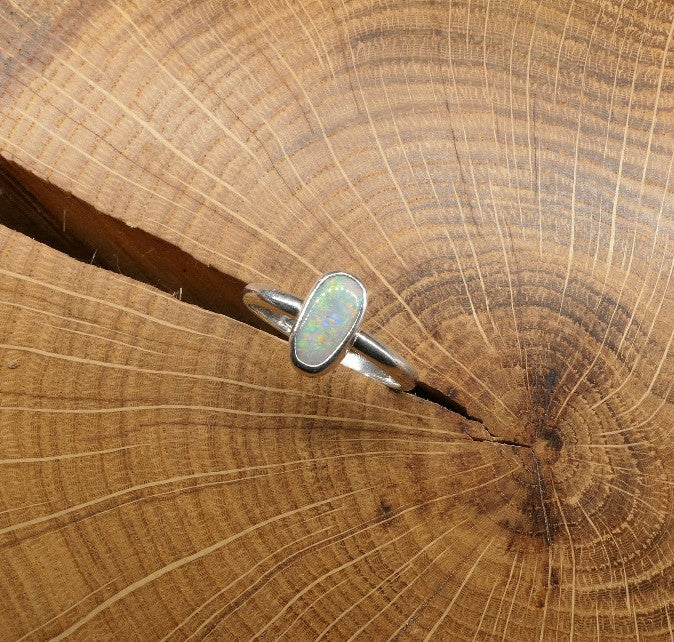 Silver Opal ring size O-1/2 / US 7.5