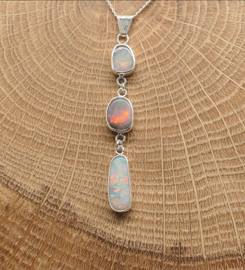 3-stone Silver opal pendant