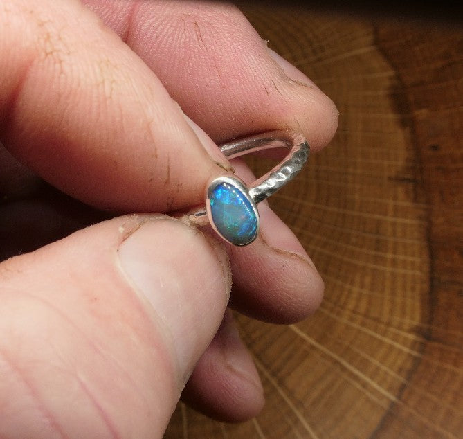 Silver Opal ring size R - 8.75US