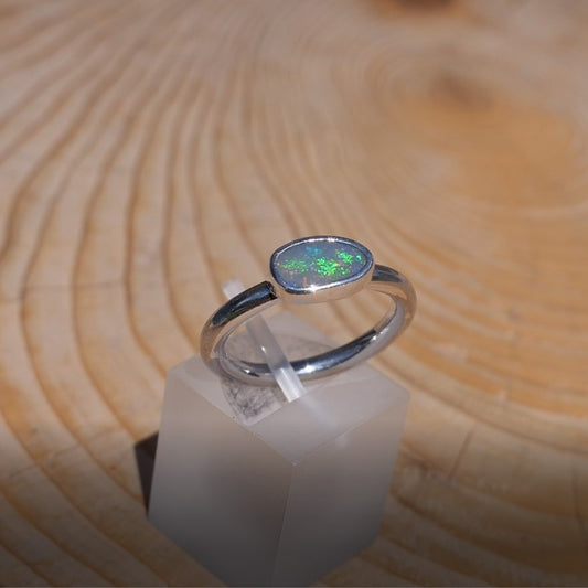 Silver opal ring, size K-1/2