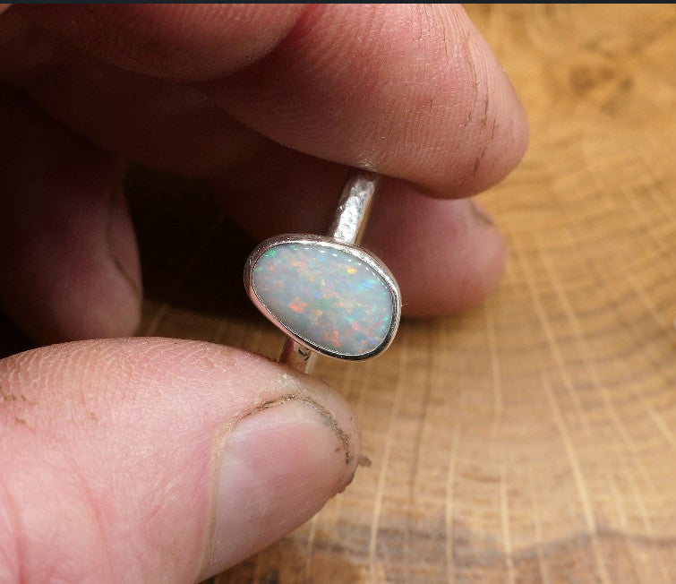 Silver Opal ring size P-1/2 - 8US