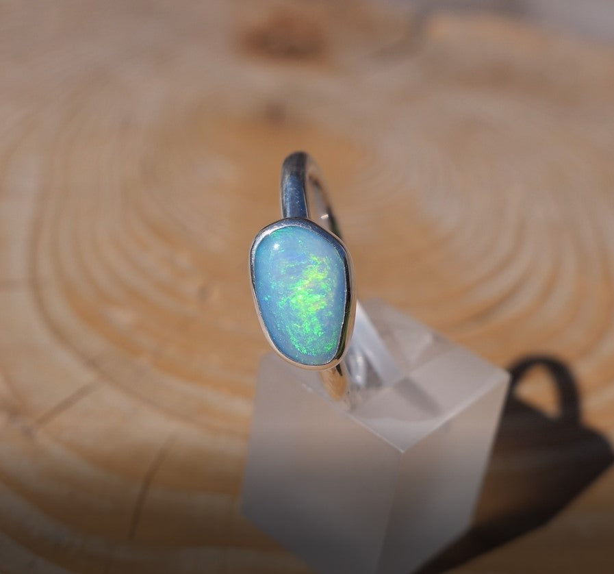 Silver opal ring, size P-1/2 - 8