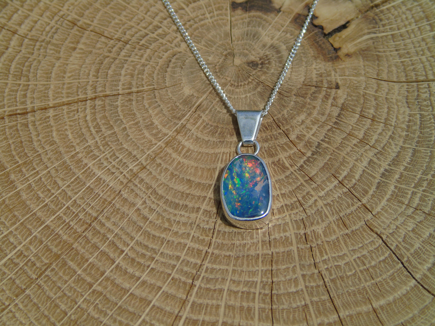 Lightning Ridge doublet silver pendant