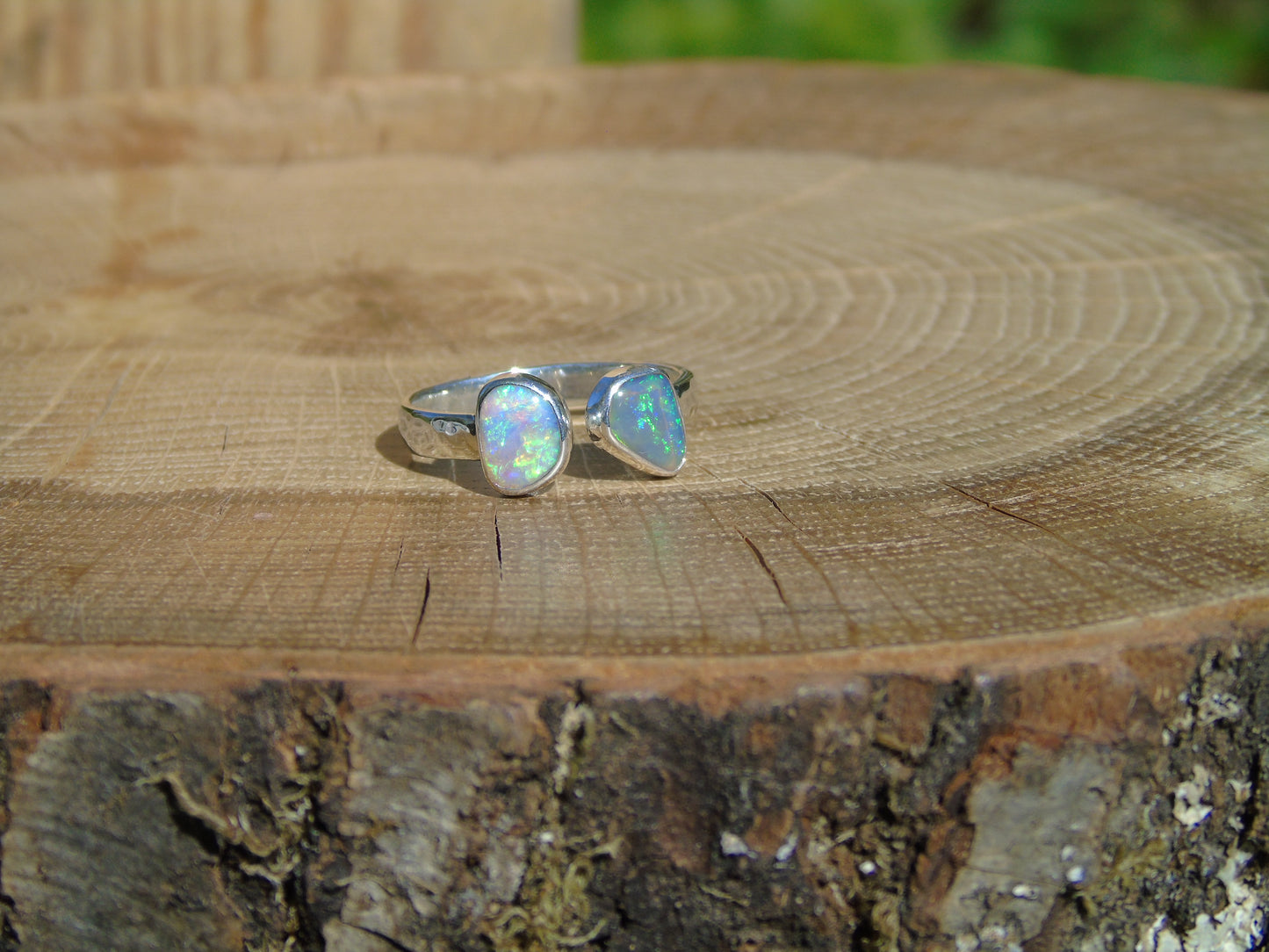 Double ended silver opal ring