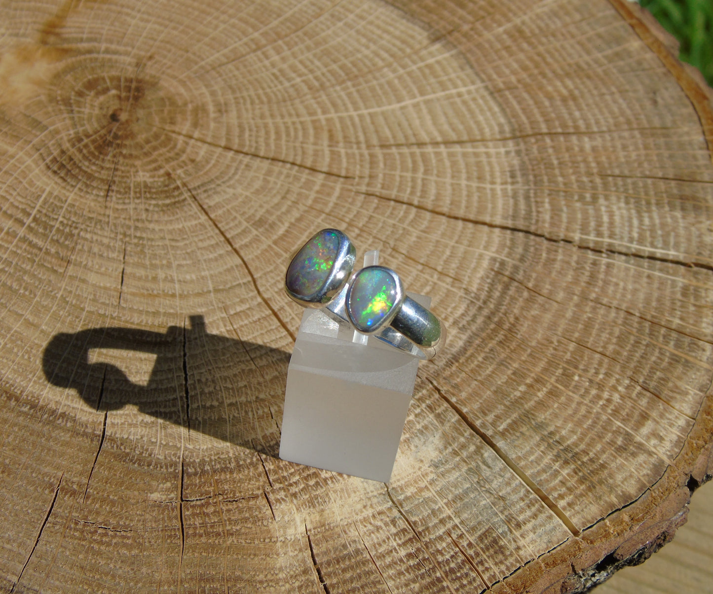 Double ended silver opal ring