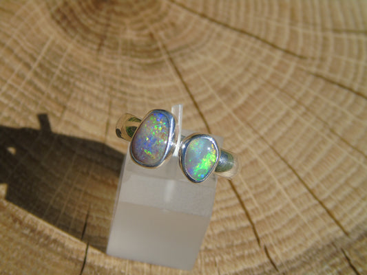 Double ended silver opal ring