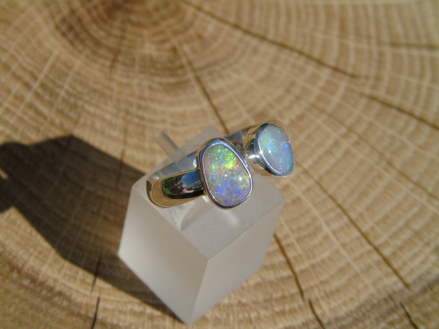 Double ended silver opal ring