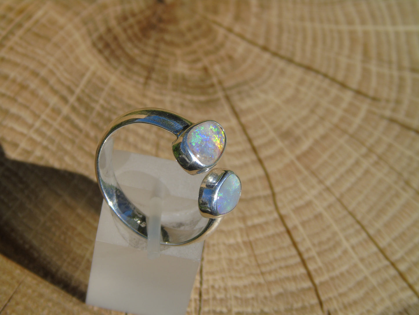 Double ended silver opal ring