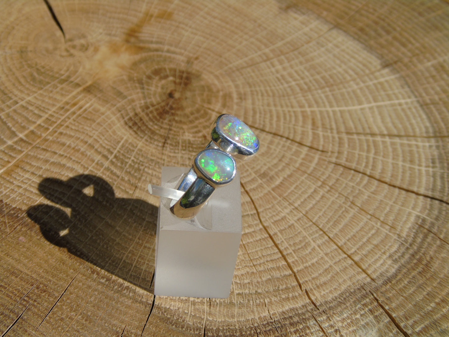 Double ended silver opal ring