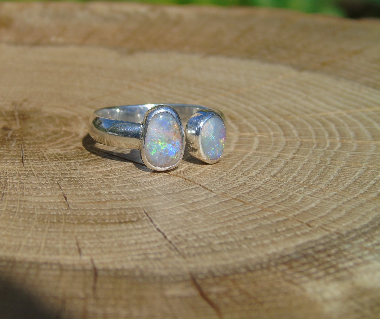 Double ended silver opal ring