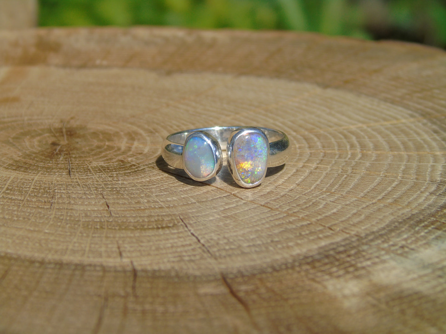 Double ended silver opal ring