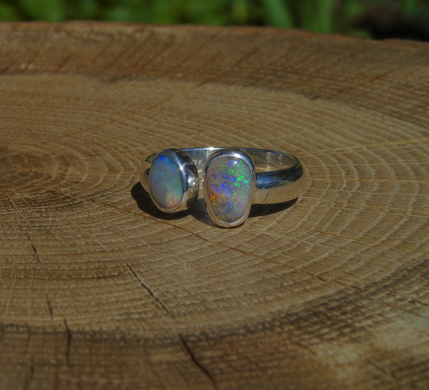 Double ended silver opal ring