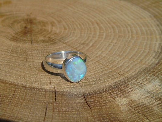 Chunky silver Opal ring, size R