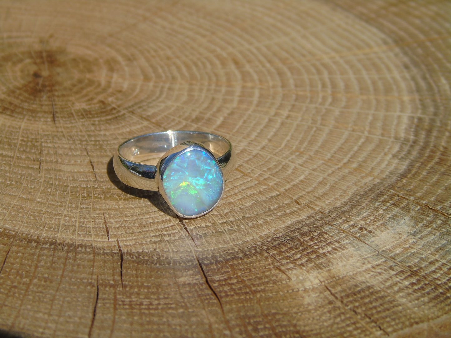 Chunky silver Opal ring, size R