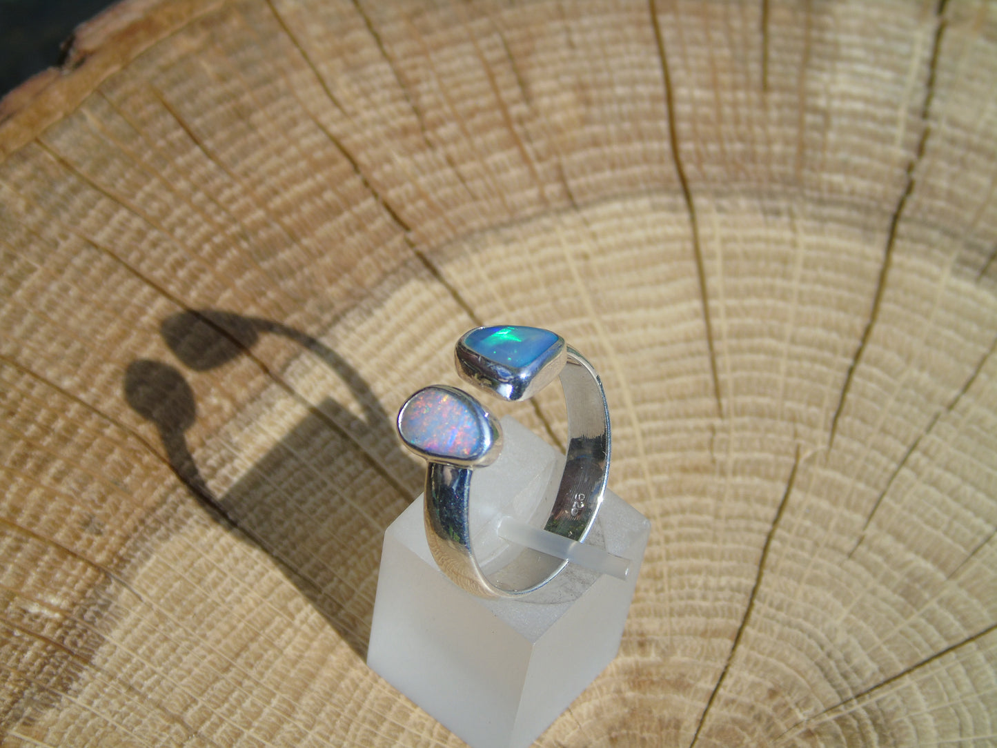 Double ended silver opal ring size T/9.75