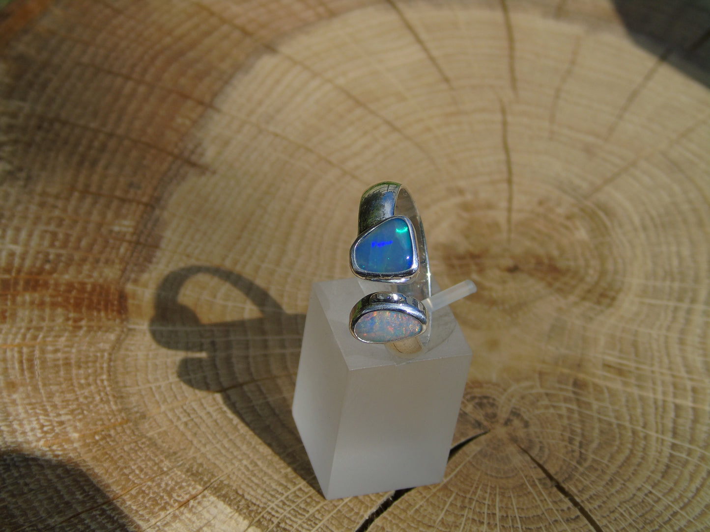 Double ended silver opal ring size T/9.75