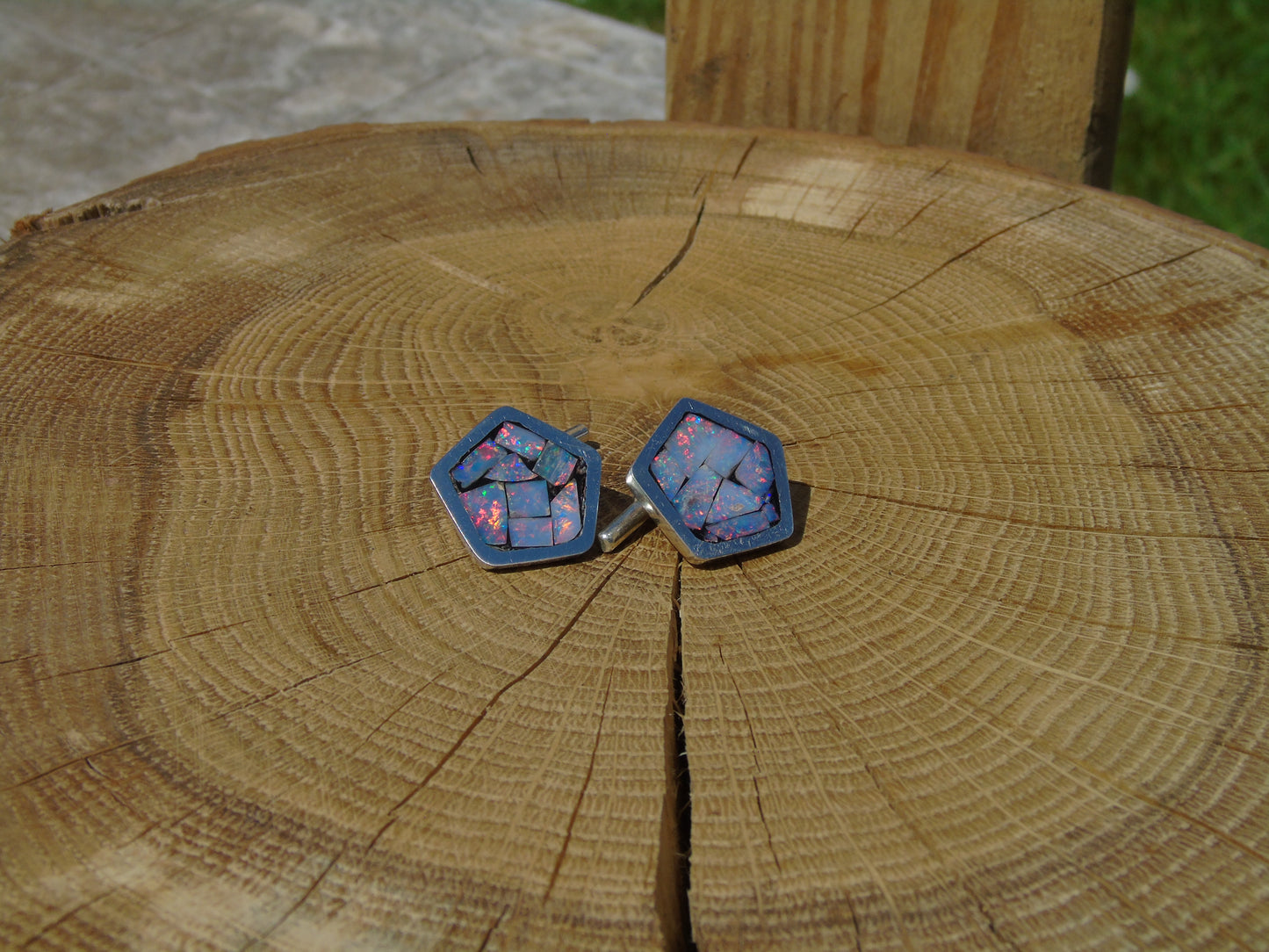 Sterling Silver pentagonal cufflinks with T-bar