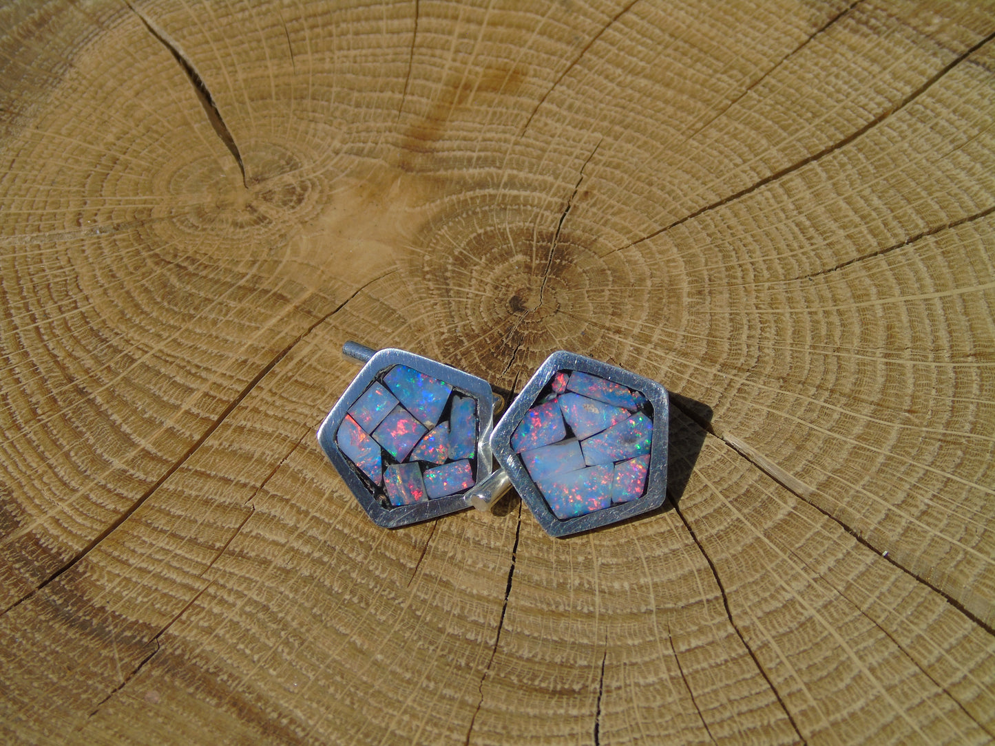 Sterling Silver pentagonal cufflinks with T-bar