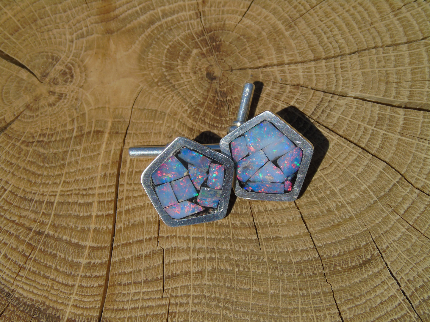 Sterling Silver pentagonal cufflinks with T-bar