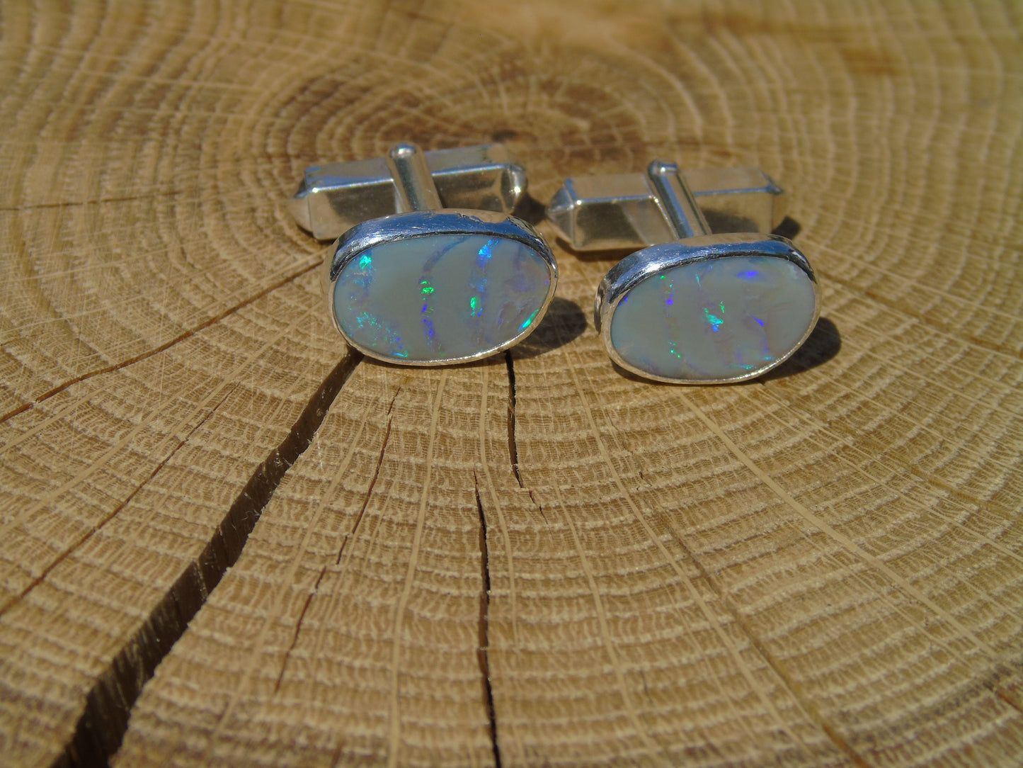 Sterling Silver opal cufflinks, with semi-black Lightning Ridge opals