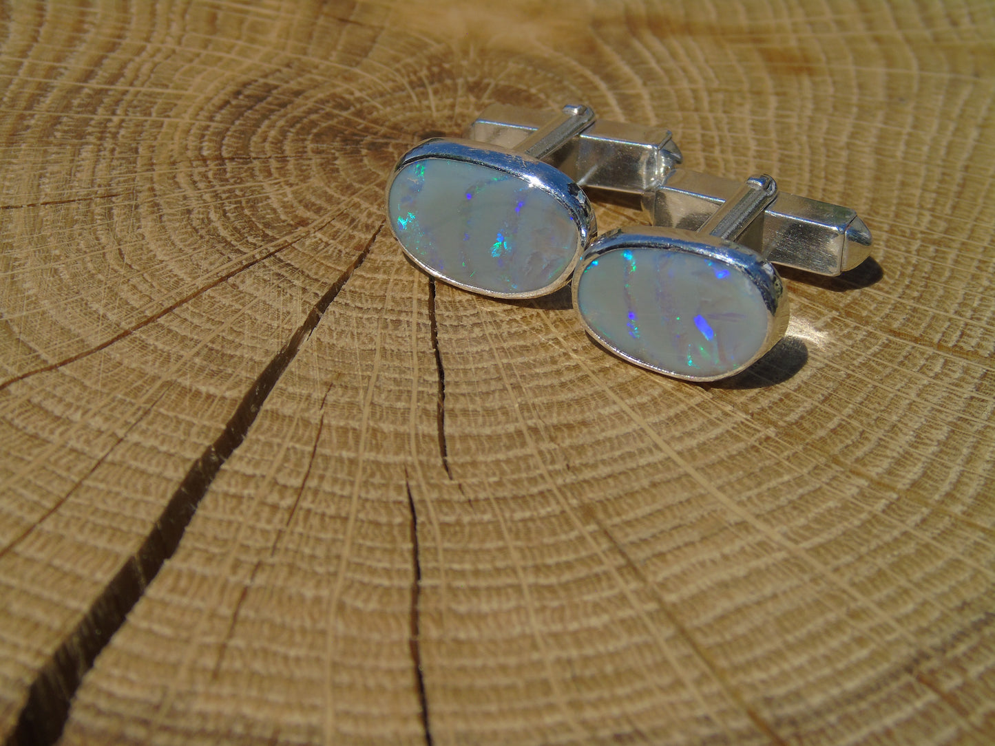 Sterling Silver opal cufflinks, with semi-black Lightning Ridge opals