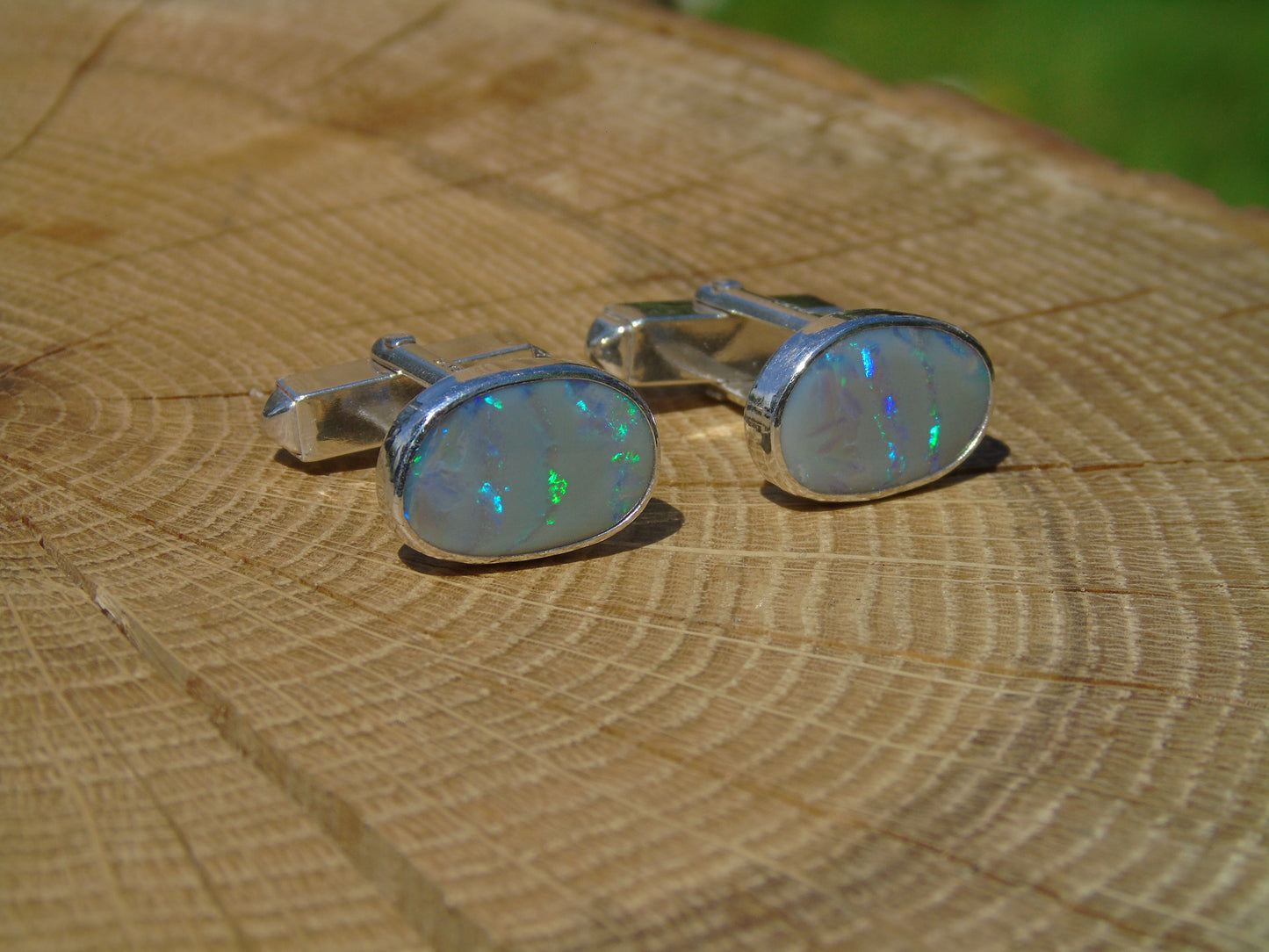 Sterling Silver opal cufflinks, with semi-black Lightning Ridge opals