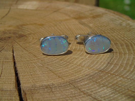 Sterling Silver opal cufflinks, with semi-black Lightning Ridge opals