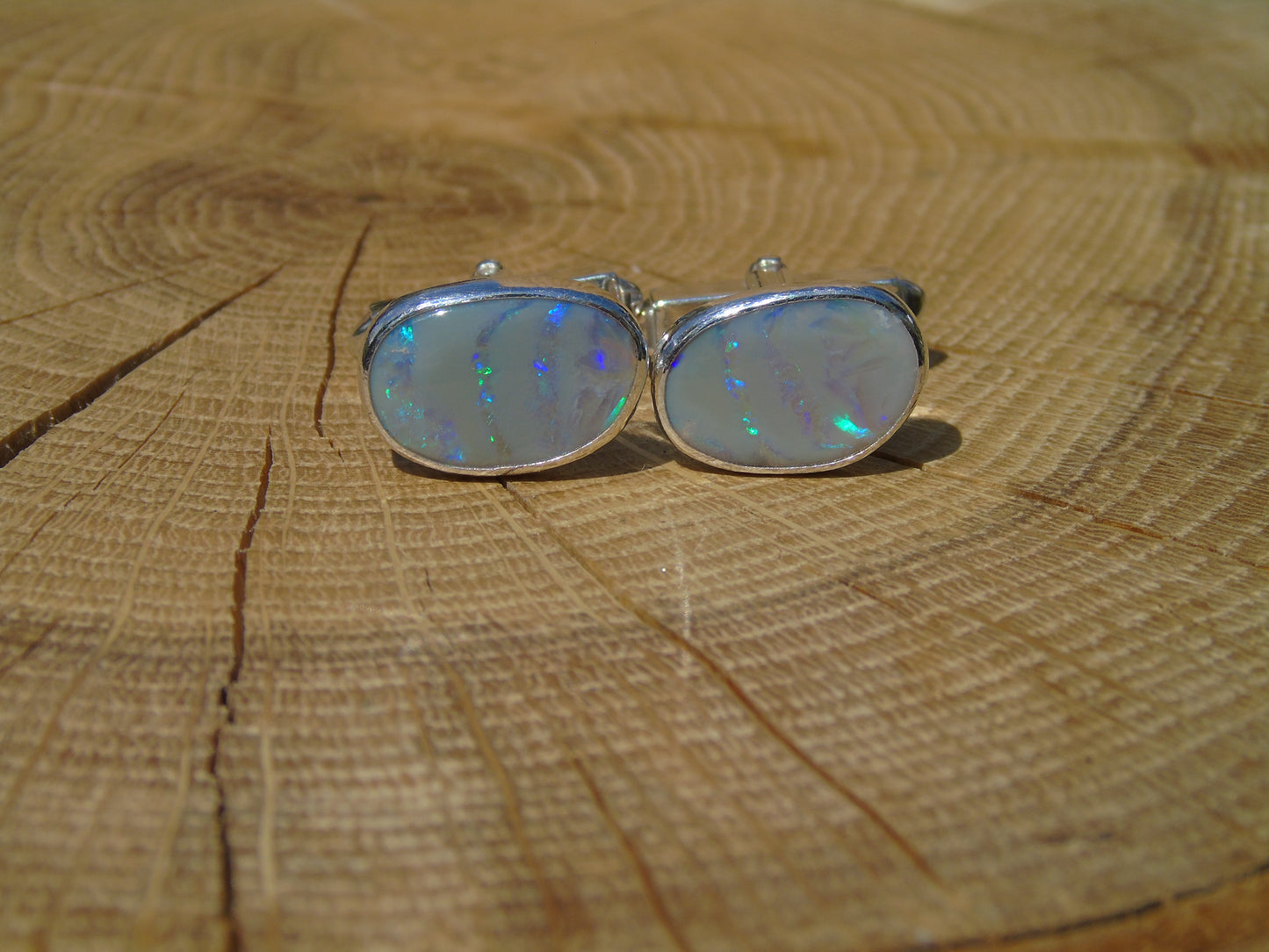 Sterling Silver opal cufflinks, with semi-black Lightning Ridge opals