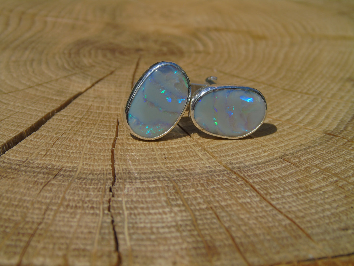 Sterling Silver opal cufflinks, with semi-black Lightning Ridge opals