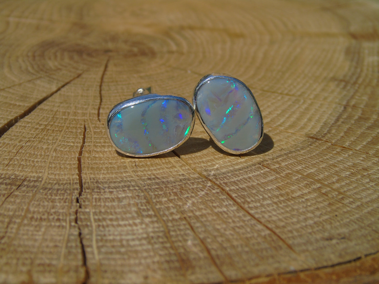 Sterling Silver opal cufflinks, with semi-black Lightning Ridge opals