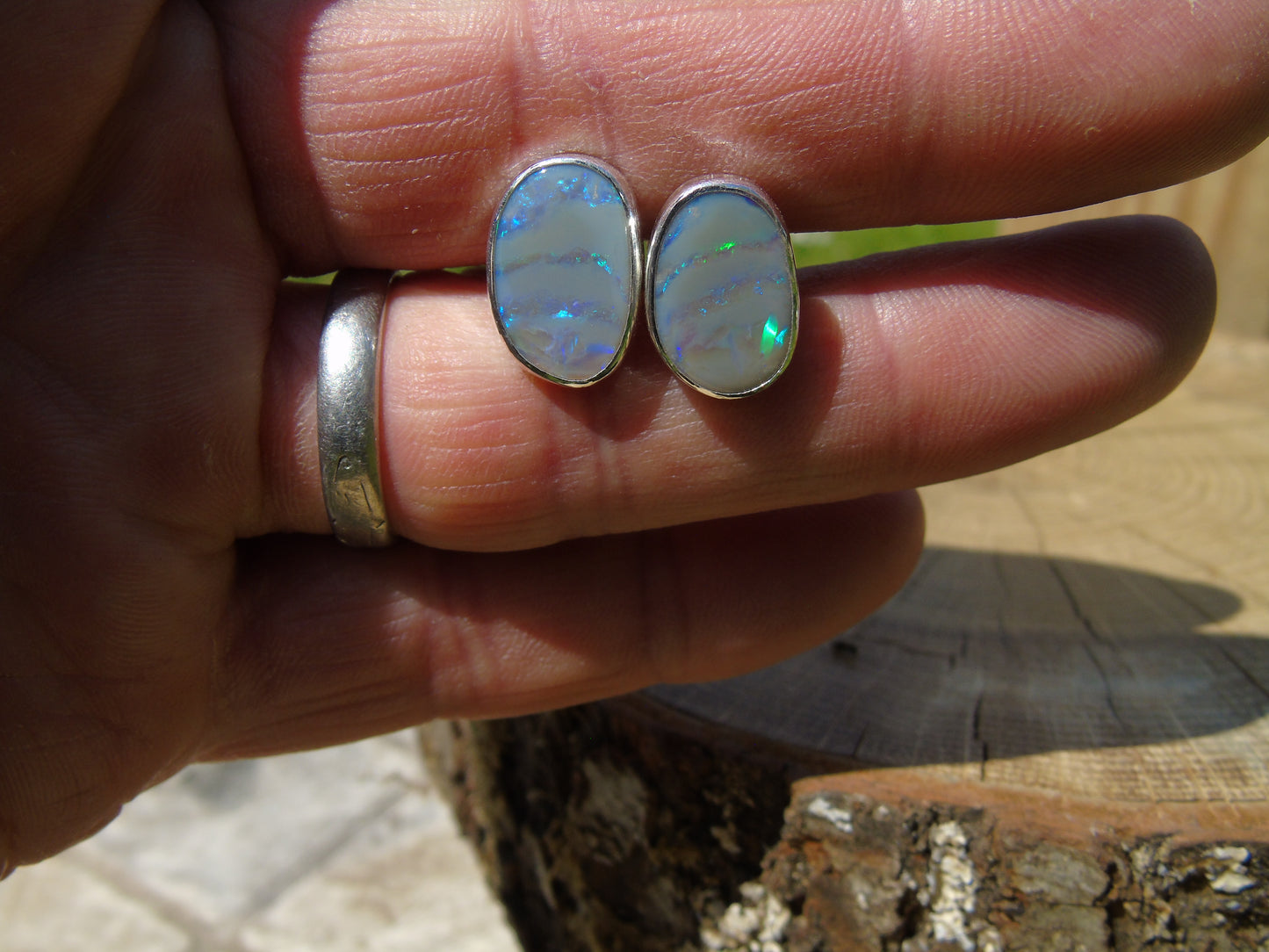 Sterling Silver opal cufflinks, with semi-black Lightning Ridge opals