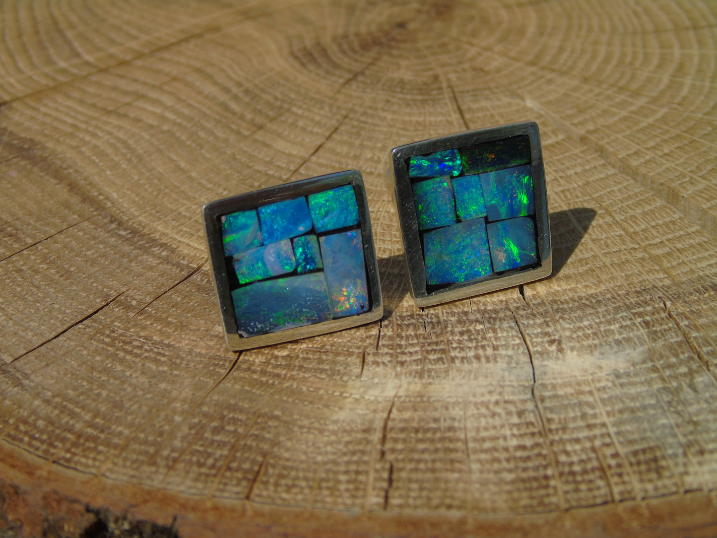 Sterling Silver opal inlay cufflinks